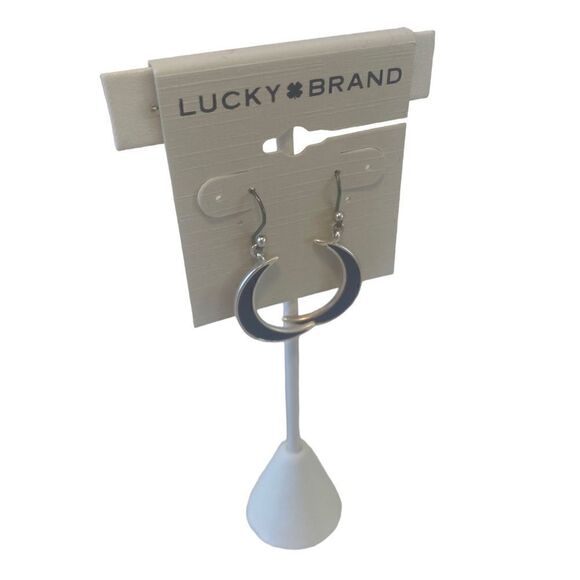 Inlay Crescent Moon Drop Earrings in Blue & Silver Tones. - Picture 2 of 5